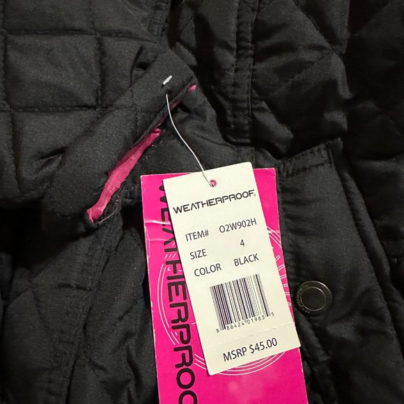 NEW Weatherproof Girls Black Quilted Jacket size 4 - Picture 3 of 5